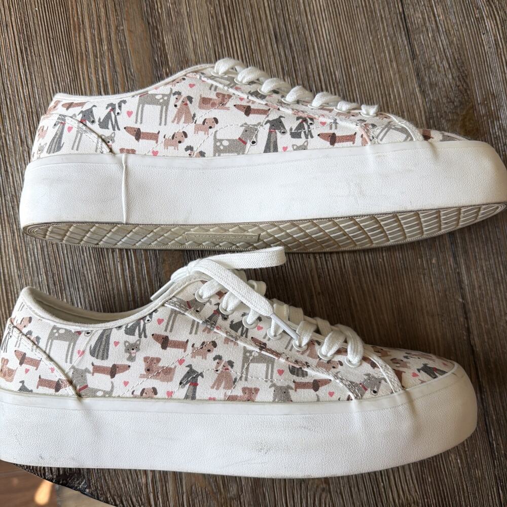 Cynthia Rowley Grey Brown Varied Dogs Tiny Hearts Platform Canvas Shoes women 10 - Picture 3 of 10